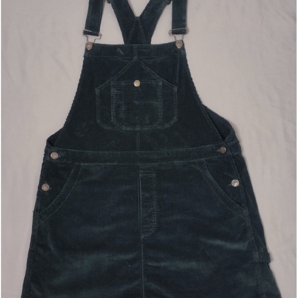 Faherty York Scarab Green Corduroy Overall Skirtall Mini Dress Size Large - Picture 2 of 7